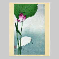 White heron and lotus by Baison, Ukiyoe postcards
