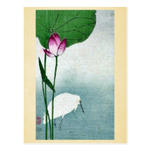 White heron and lotus by Baison, Ukiyoe Post Card