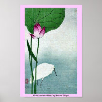 White heron and lotus by Baison, Ukiyoe Poster