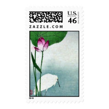 White heron and lotus by Baison, Ukiyoe Stamps