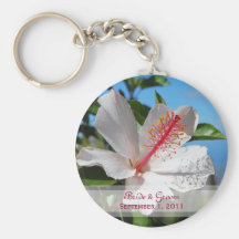 White Hibiscus Bride & Groom Keychain