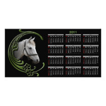 White Horse Portrait Floral Swirls Decor Calendar  Custom Photo Card