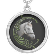 White Horse Portrait Floral Swirls Decor necklace