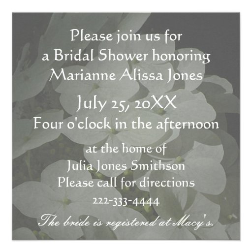White Hydrangea Bridal Shower Invitation