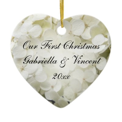 White Hydrangea First Christmas Together Ornament