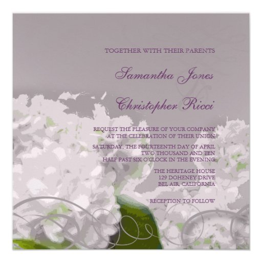 White hydrangea/romantic wedding invitations