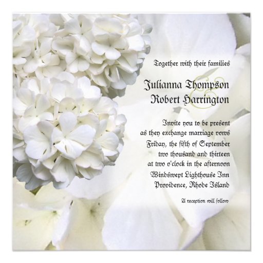 White Hydrangea Wedding Invitation, Square
