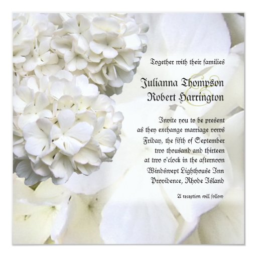 White Hydrangea Wedding Invitation, Square Invitation