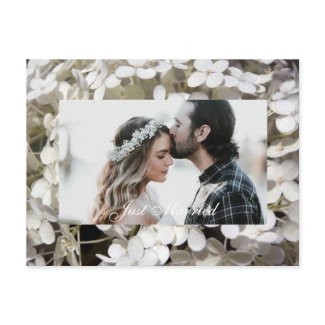 White Hydrangea Wedding Photo Template postcard