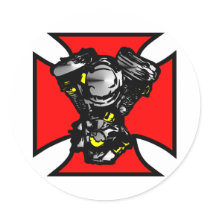 White Iron Cross Hd Mc Engine Round Stickers
