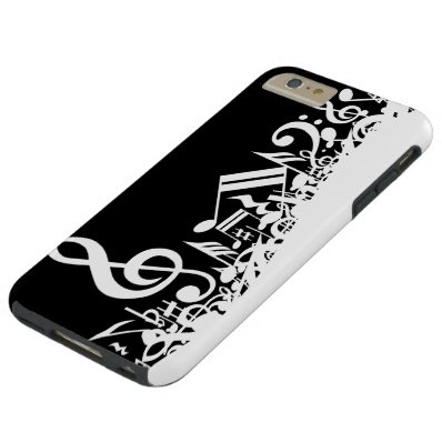 White Jumbled Musical Notes on Black Tough iPhone 6 Plus Case