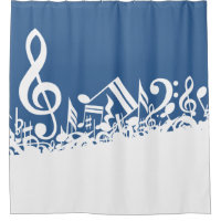 White Jumbled Musical Notes on Blue