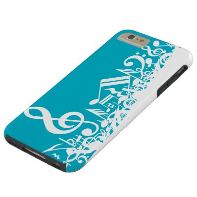 White Jumbled Musical Notes on Turquoise Tough iPhone 6 Plus Case