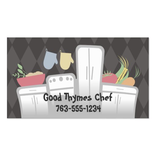 white kitchen appliances vegetables herbs cooki... business card (front side)