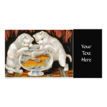 White kittens and fish bowl photo greeting card