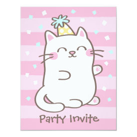 White Kitty Cat Girls Birthday Party Invitations