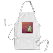 White kitty sitting for fun cute painting cat art aprons