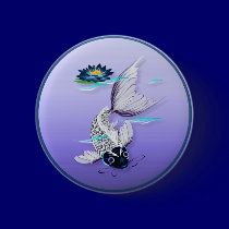 White Koi-Blue Lily  Buttons buttons