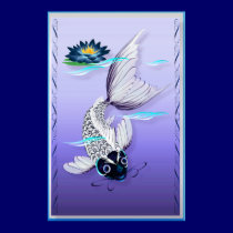 White Koi-Blue Lily Large Poster posters