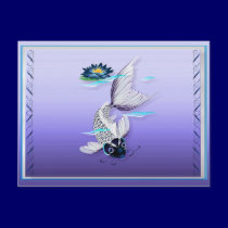 White Koi-Blue Lily Postcards postcards