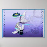 White Koi-Blue Lily Poster