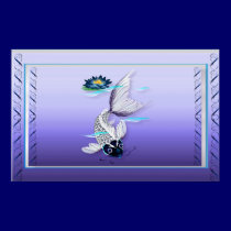 White Koi-Blue Lily Poster posters