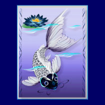 White Koi-Blue Lily Poster posters