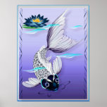 White Koi-Blue Lily Poster