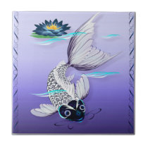 White Koi-Blue Lily Tile tiles
