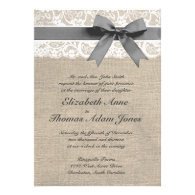 White Lace and Burlap Look Wedding Invitation