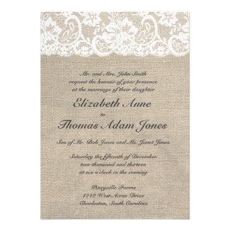 White Lace and Burlap Wedding Invitation