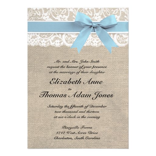 White Lace and Burlap Wedding Invitation- Capri