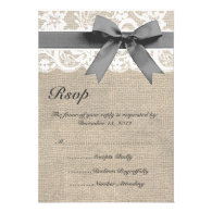 White Lace and Burlap Wedding RSVP Card