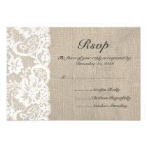 White Lace and Burlap Wedding RSVP Card