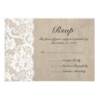 White Lace and Burlap Wedding RSVP Card