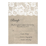 White Lace and Burlap Wedding RSVP Card