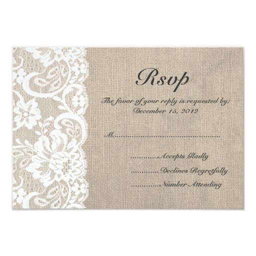 burlap wedding invitations with rsvp white lace and burlap wedding rsvp card 3 5 quot x 5 burlap wedding invitations with rsvp white lace and burlap wedding rsvp card 3 5 quot x 5