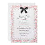 White Lace and Pink Damask Sweet 16 5x7 Custom Invitations