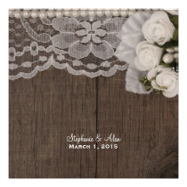 White Lace and Roses Wedding Invitation invitations