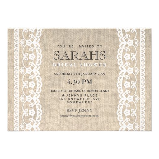 White Lace & Burlap Bridal Shower Party Invite