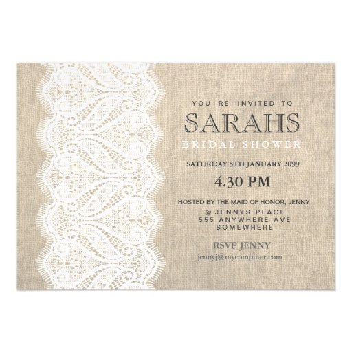 White Lace & Burlap Bridal Shower Party Invite