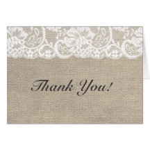 White Lace & Burlap Rustic Wedding Thank You Card