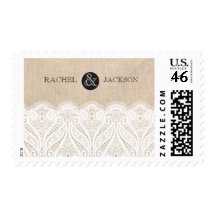 White Lace & Burlap Wedding Postage Stamp