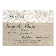 White Lace & Burlap Wedding Save the Date Custom Announcements