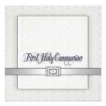 White Lace Girls First Communion Invitation invitations