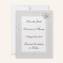 White Lace Heart Save the Date invitations
