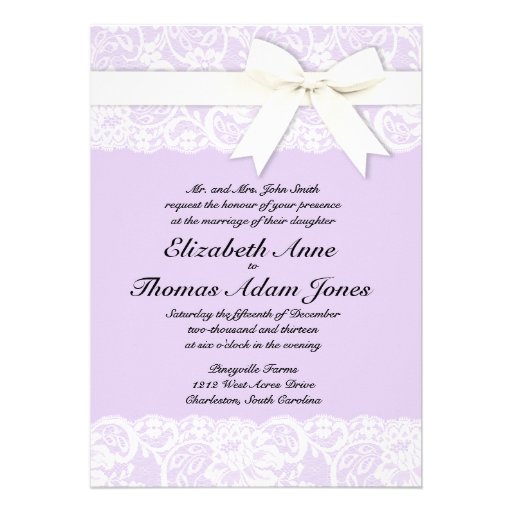 White Lace Lilac Purple Wedding Invitation