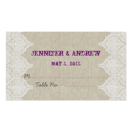 White Lace Linen Vintage Wedding Escort Card Business Card Templates (front side)