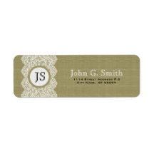 White Lace & Natural Beige Linen Burlap Texture Custom Return Address Labels