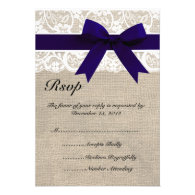 White Lace NavyRibbon and Burlap Wedding RSVP Card